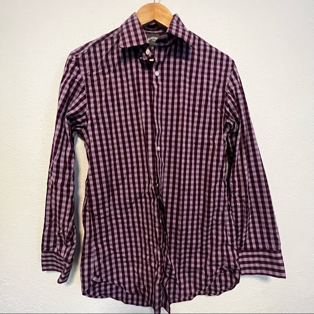 Mens dress shirt purple checkered